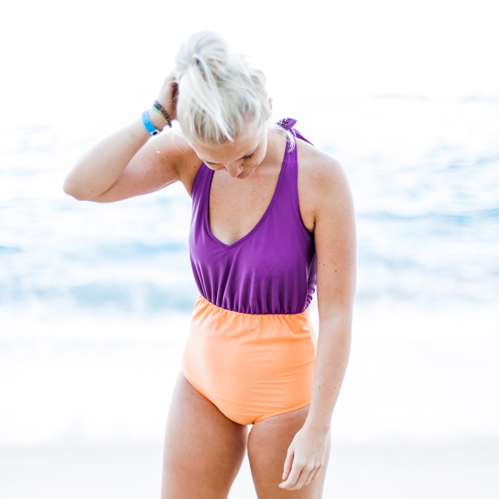 KORTNI JEANE PURPLE ORANGE TIE ONE PIECE